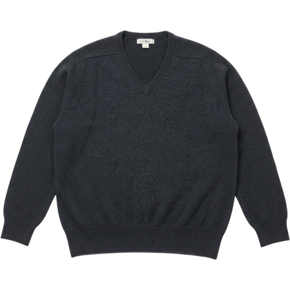LL Bean Mens V-Neck Lambswool Sweater Charcoal Gray Made in Scotland J656 Large